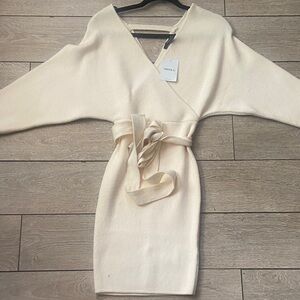Forever 21 Cream Wrap Knit Midi Dress with Waist Tie